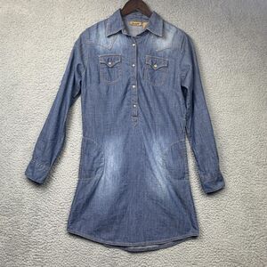 Wrangler Shirt Dress Womens Small Blue Denim Western Pearl Snap Pockets
